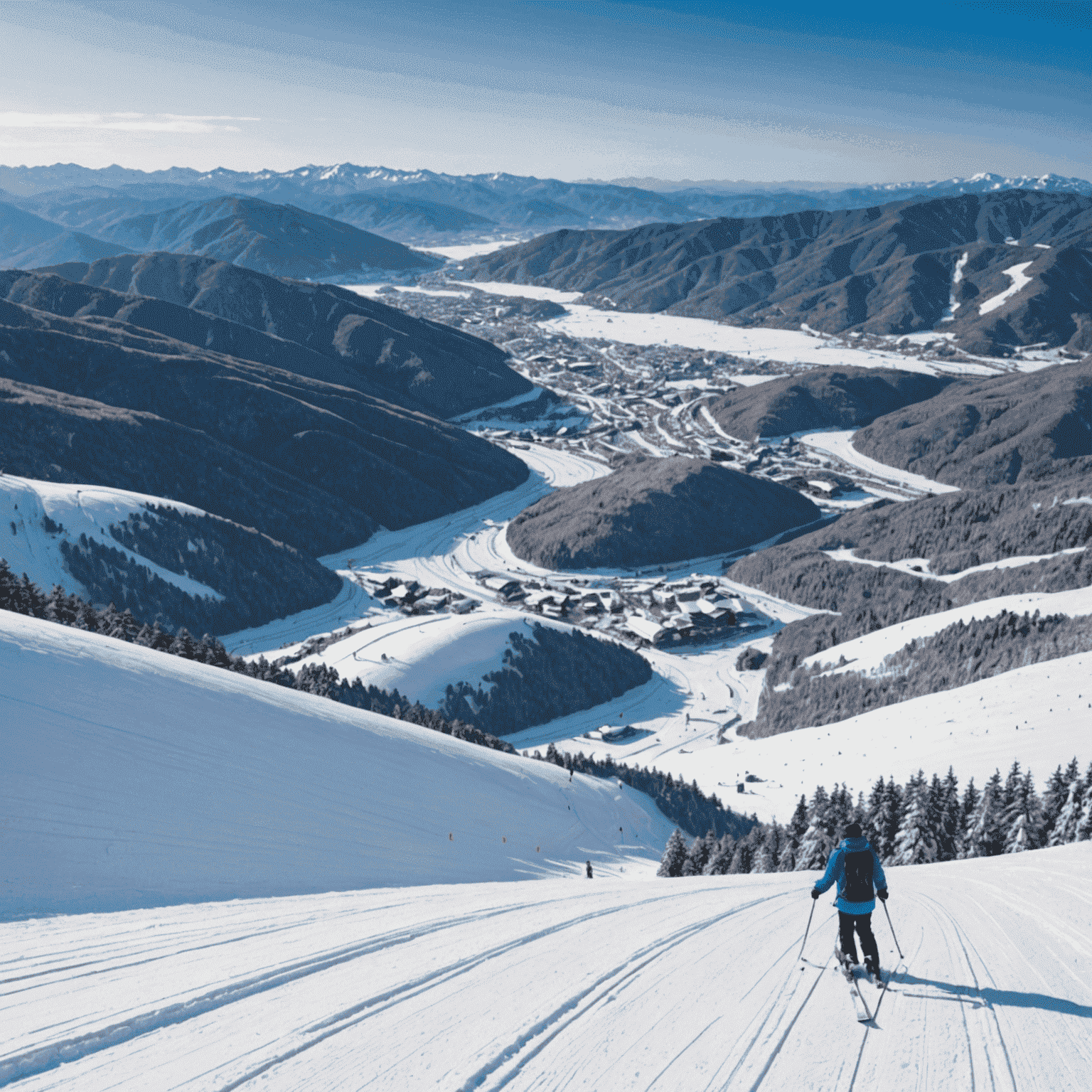 志賀高原の広大なスキーエリア。多様な地形と豊富な積雪が特徴的。